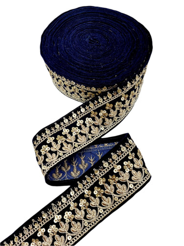 Floral Embroidered Sequins Velvet Trim Indian Sari Border, Sequin Trimming, Sequinned Lace